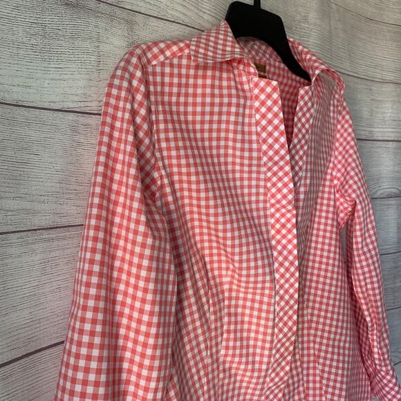 Taylor Investments Gold Label Pink White Gingham Check Button Up Shirt Size 6 - Picture 13 of 16